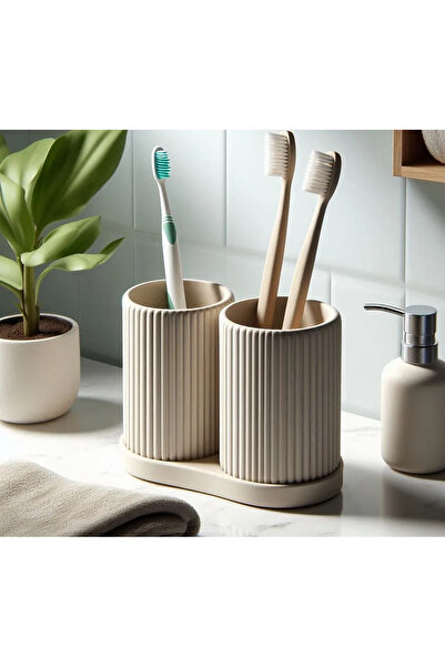 Çift Bölmeli Modern Diş Fırçalık – Minimalist Banyo Organizeri