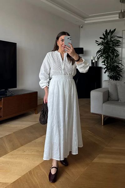 Tuba Butik Elastic Waist Fisto Midi Skirt