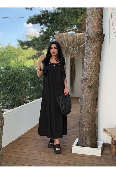 LB Laluna Butik Rochie lungă căptușită cu detaliu scoici de mare pentru femei