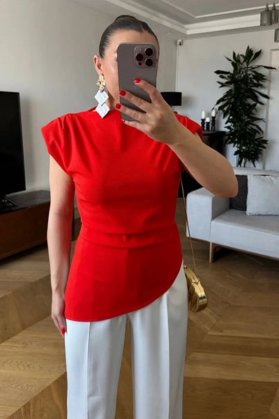 Tuba Butik Asymmetric Cut Padded Blouse