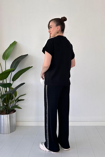 MaziButik V Glitter Modal Suit Black
