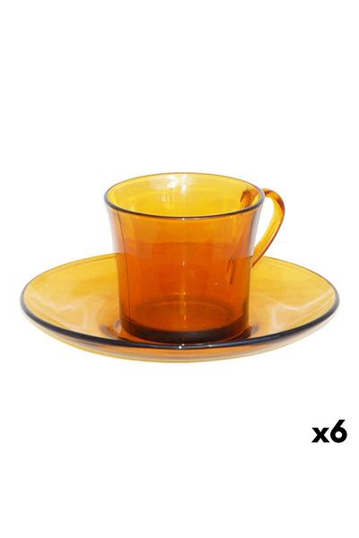 Head & Shoulder Mug with saucer, Duralex, model 9006DS12A0111, amber color, 180 ml (set of 6)