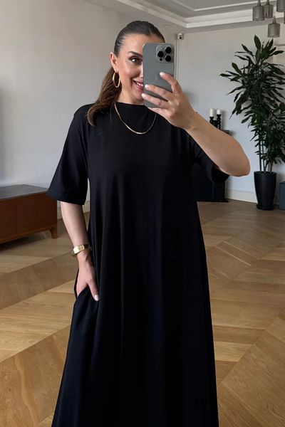 Tuba Butik Crew Neck Short Sleeve Long Dress