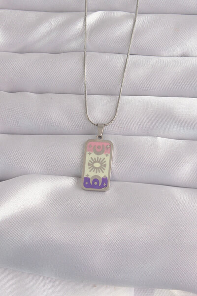 Angel Of Life 316L Steel Silver Color Mixed Enamel Moon Figure Tarot Necklace...