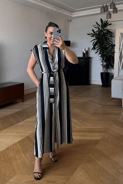 Tuba Butik Zero Sleeve Striped Long Shirt Dress