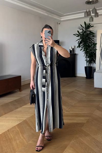 Tuba Butik Zero Sleeve Striped Long Shirt Dress