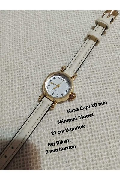 Brality Retro Minimal Model Vintage Still Gold Case Women's Wristwatch.. Detailed with Numbers.. Beige Cord 0112