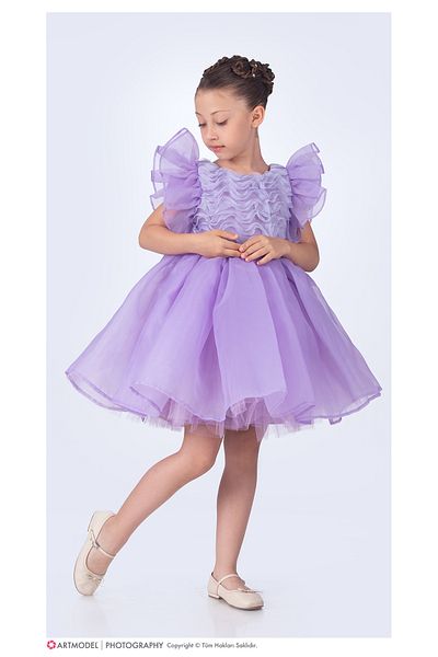 ABİYEKİDS Fluffy Ruffles Flared Kids Evening Dress Aby227