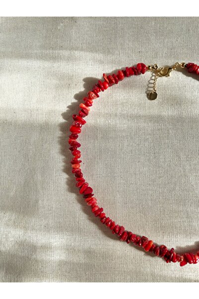 Nour Co Coral Natural Stone Steel Necklace