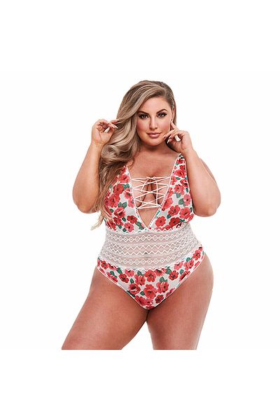 Baci Baci White Floral and Lace Bodysuit S/M