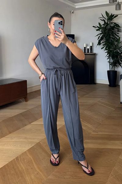 Tuba Butik Padded Blouse Trousers Women's Set