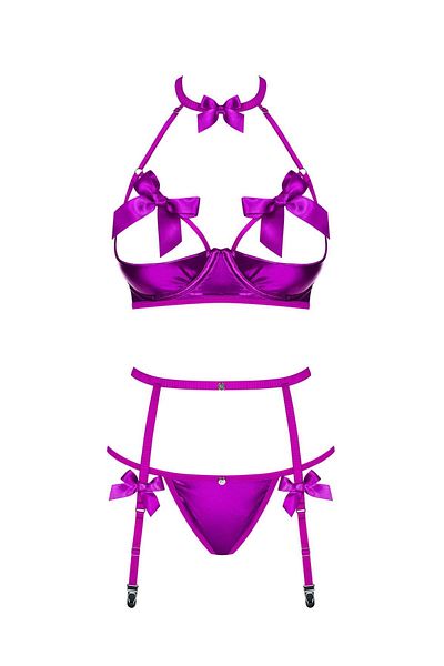 obsessive Set 3 piese lenjerie, Obsessive Delishya, Poliester, Violet, S-M