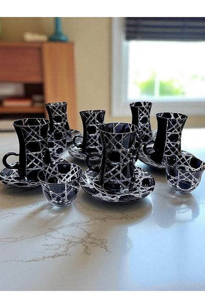 AYZ HOME Cut Crystal Glass Tea and Mirra Set - Arabic Coffee Set Tea Set 18 Pieces for 6 People