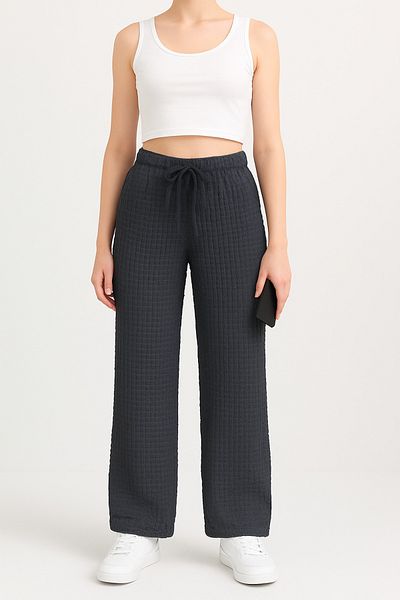 BANEGA Women's Elastic Waist Wrinkle Fabric Cotton Anthracite Trousers