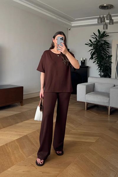 Tuba Butik Basic Tshirt Tracksuit Women's Set
