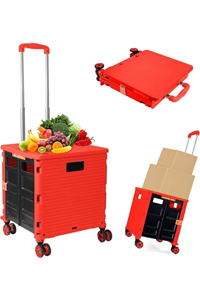 Hope Folding Utility Cart with Lid, Portable Rolling Crate Handcart, Shopping Trolley with 360°