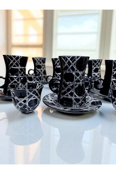AYZ HOME Cut Crystal Glass Tea and Mirra Set - Arabic Coffee Set Tea Set 18 Pieces for 6 People
