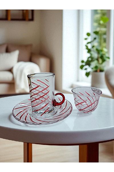 AYZ HOME Cut Crystal Glass Tea and Mirra Set - Arabic Coffee Set Tea Set 18 Pieces for 6 People