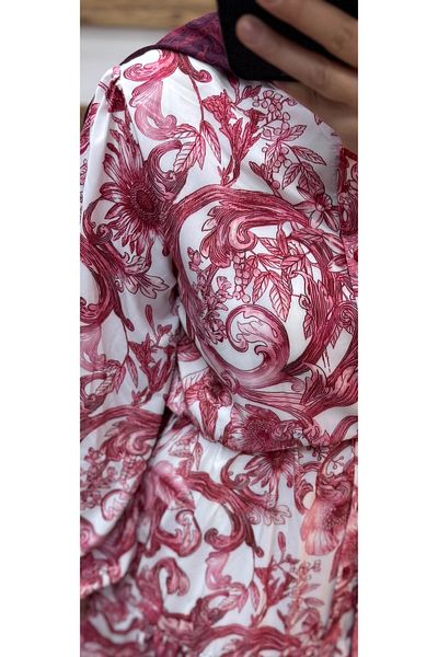 Puane Women's Dusty Rose White Patterned Belted Lined Lined Dress 12636