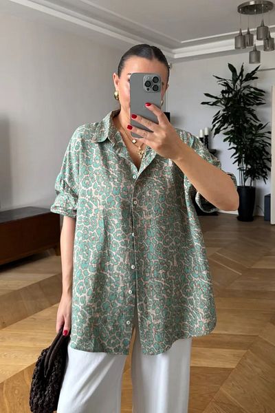 Tuba Butik Patterned Long Sleeve Women's Shirt