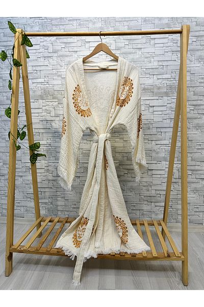 Befera Design Muslin Kimono 100% Cotton Sun Printed Patterned Bathrobe Kaftan Dressing Gown