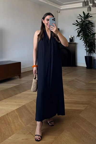 Tuba Butik Back Low-cut Long Dress