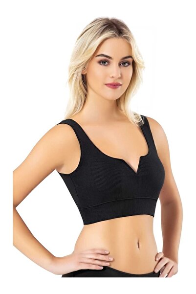 Ht Sağlık Товстий бретель, корсет з V-подібним вирізом, бюстгальтер з деталями та підкладкою, кроп-топ