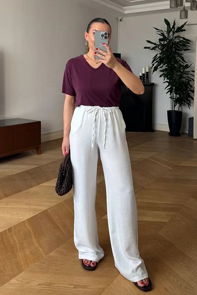 Tuba Butik Comfortable Cut Women's Trousers with Elastic Waist