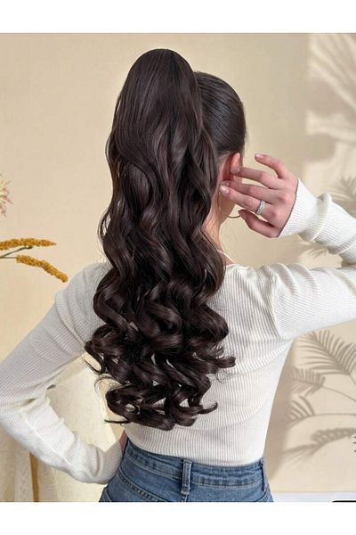 AKOLİFE Chocolate Brown Medium Size Buckled Ponytail Hairpiece with Bowl Fake Hair - Practical Ponytail Hair - 60cm
