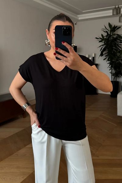 Tuba Butik V-Neck Basic Women's T-Shirt