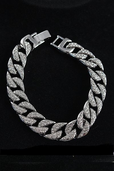 SeyCey.co Brass Zircon Stone Cuba Gourmet Model Silver Color Men's Bracelet