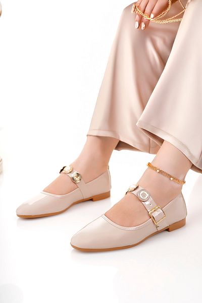 Firibu Women's Ballerinas Black Strappy Belted Lightweight Comfortable Stylish Business Office Daily Shoes Stone Buckle
