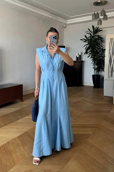 Tuba Butik Zero Sleeve Long Polin Dress