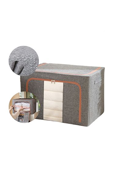 Tim Foldable storage box, 66 L, gray, 50x40x33 cm, with 2 zippered access doors