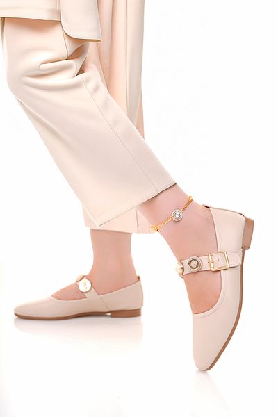 Firibu Women's Ballerinas Black Strappy Belted Lightweight Comfortable Stylish Business Office Daily Shoes Stone Buckle