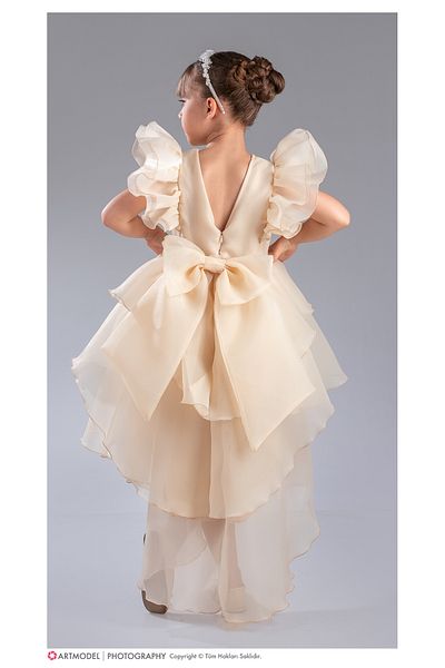 ABİYEKİDS Πολυτελές παιδικό βραδινό φόρεμα Ktkat Chiffon με φουσκωτή ουρά