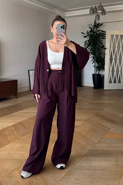 Tuba Butik Modal Overzise Shirt Pants Women's Set