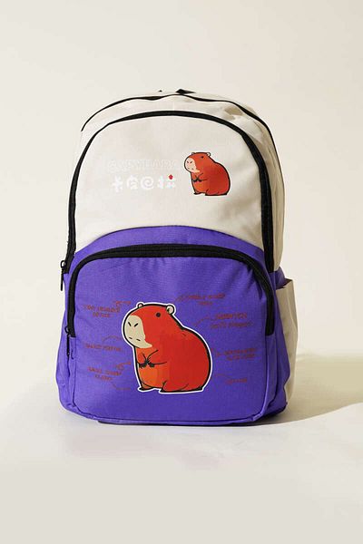 7K Purple Capybara Primary School Middle School and Daily Use Convenient Waterproof Backpack