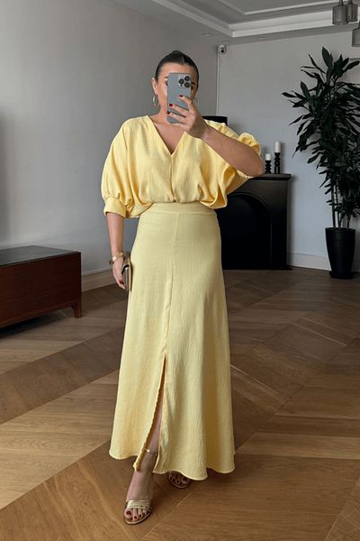 Tuba Butik V-Neck Short Sleeve Long Dress