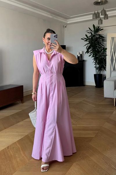 Tuba Butik Zero Sleeve Long Polin Dress