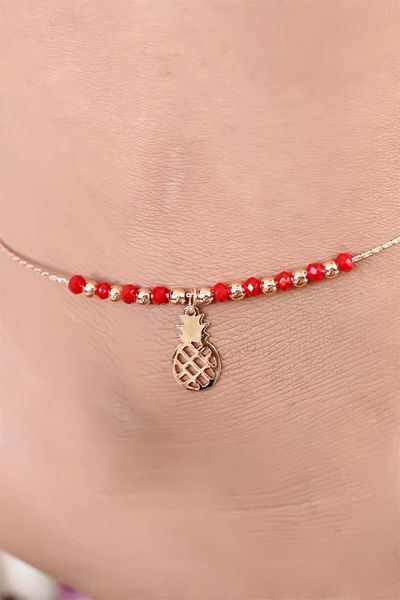 SeyCey.co Red Color Miyuki Stone Pineapple Figured Metal Hal Hal