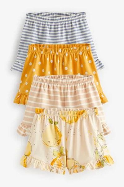 Next Baby Cotton Cream Yellow Fruit Patterned 4-Piece Shorts Set