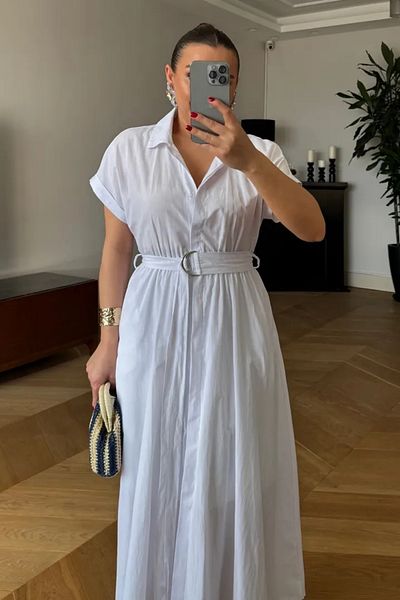 Tuba Butik Poplin Midi Shirt Dress