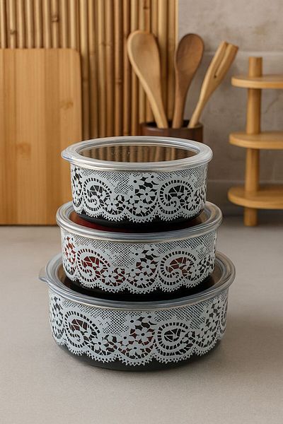 ENYAZA(2024) Luxury Enamel 3 Size Storage Container, Airtight Enamel Storage Container Organizer