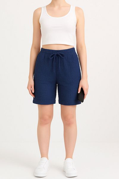 BANEGA Women's Elastic Waist Wrinkle Fabric Cotton Black Shorts