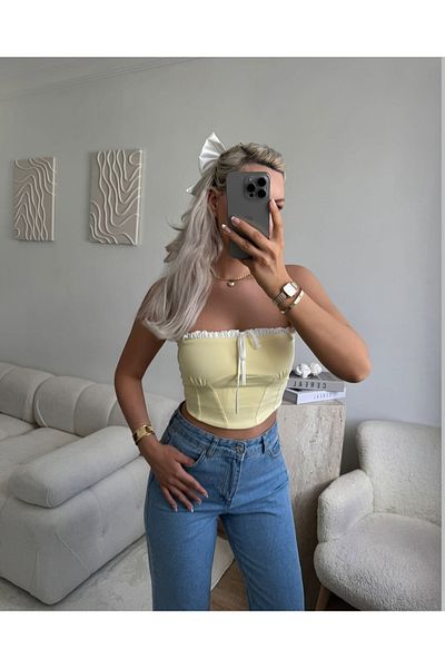 nura Women's Corset Look Look Equivalent Bustier Crop Front Drawstring Bustier Crop