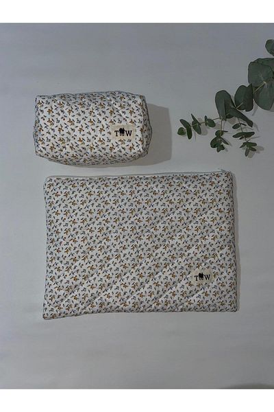 TALL WAY White Crispy Flower Laptop Case-Pencil Bag Set (13-14 Inch)