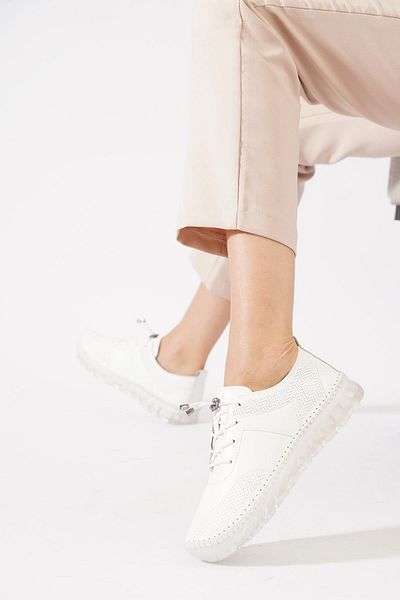 Moda Pie Ase Sole Strut Laser Women's Genuine Leather Shoes White Skin