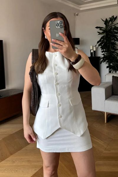 Tuba Butik Linen Mini Skirt