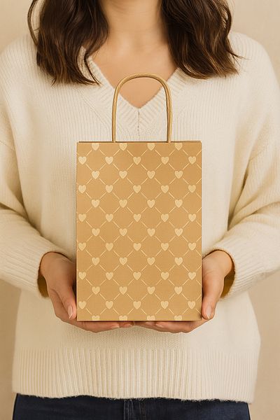 HDF PAZARLAMA 25 Pieces Small Heart Patterned 15*8*20 Kraft Bag